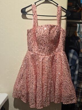 Sparkling Pink Sequin Mini Dress with Straps